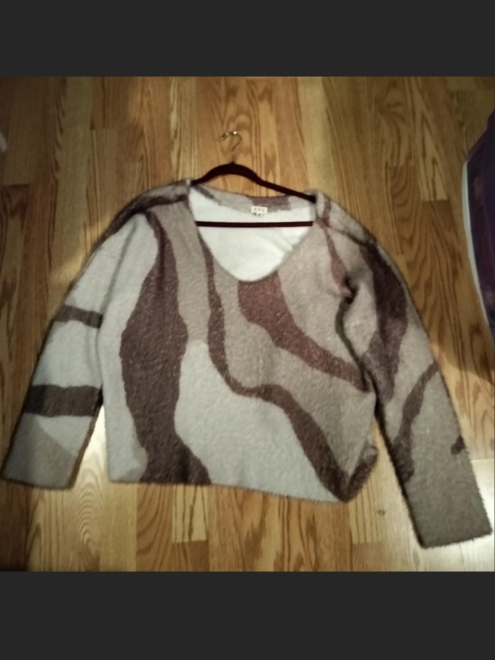 Soft V-Neck Patterned Women's Sweater - Taupe, Cream, And Brown